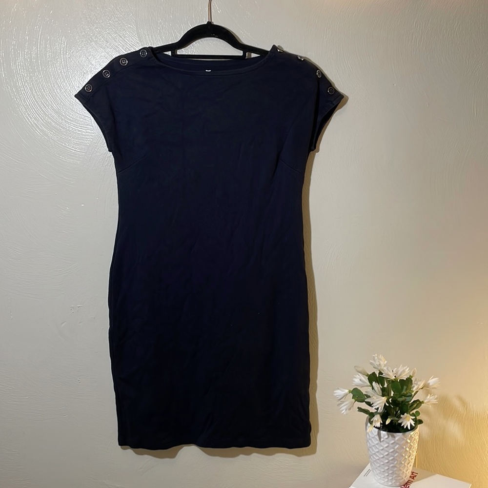 Black Button Short Sleeve Dress